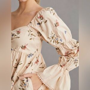 Anthropologie Long-Sleeve Embroidered Mini Dress